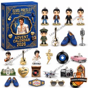 Elvis Presley 2026 King of Rock 'n' Roll Advent Calendar - box and collectible ornaments displayed