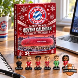 Bayern Munich advent calendar on a desk with six player designs in front