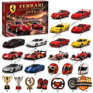 Ferrari Racing Legends 2026 Advent Calendar - front box and numbered vehicle illustrations