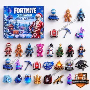 Fortnite 24-Day Holiday 2026 Advent Calendar - box and collectible figures displayed together