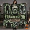 Frankenstein Monster Green Monster Portrait and Lightning Fleece Blanket - full front view