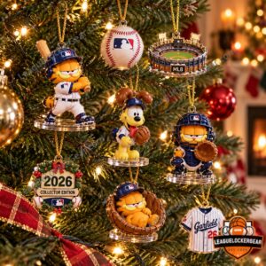 Garfield x MLB Baseball Fun 2026 Advent Calendar - Garfield and baseball ornaments on a tree