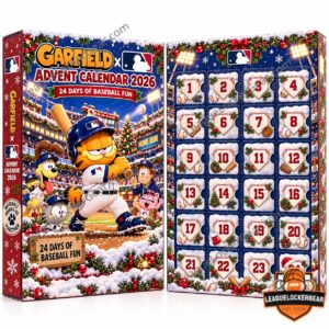 Garfield x MLB Baseball Fun 2026 Advent Calendar - box front beside numbered windows