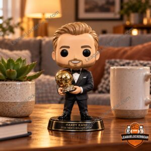 Harry Kane figure on a desk beside a mug and plant