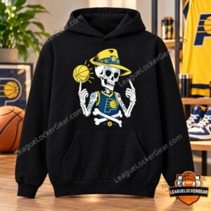 Indiana Pacers Mexico City CDMX Game 2026 Sugar Skull Skeleton Hoodie - front view with skeleton basketball