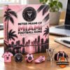 Pink Inter Miami CF Football Icons 2026 advent calendar box on a desk with mini kit, crest, ball and cup