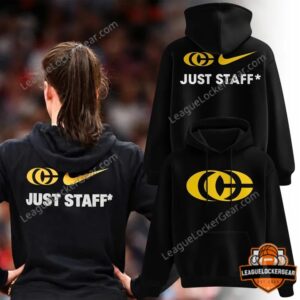 Iowa Hawkeyes Caitlin Clark Just Staff Hoodie - front and back hoodie views