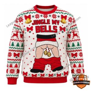 Jingle My Bells Naughty Butt Ugly Christmas Sweater 2026 - patterned sleeves and hem