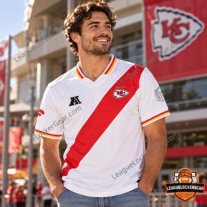 Kansas City Chiefs Football x Football White Sash Jersey - front view with diagonal red design