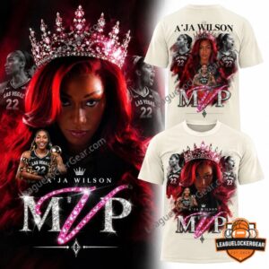 Las Vegas Aces A'ja Wilson WNBA MVP T-Shirt - front graphic shown on two shirt mockups