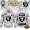 Las Vegas Raiders Salute to Service Personalized Hoodie - front and back views with custom name panel