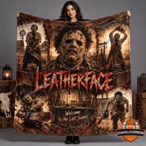 Leatherface Welcome to the Last Supper 3D Fleece Blanket - full front view with collage artwork
