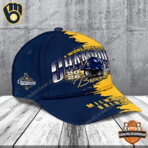 Milwaukee Brewers 2026 World Series Champions Cap - angled view showing side championship emblem