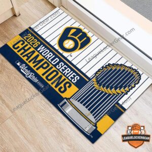 Milwaukee Brewers 2026 World Series Champions Doormat - close angled view of trophy graphic