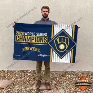 Milwaukee Brewers 2026 World Series Champions Double-Sided House Flag - front view held horizontally