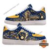 Pair of navy and gold Brewers World Series Champions 2026 sneakers, both sides