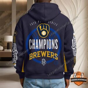 Milwaukee Brewers 2026 World Series Champions Waffle Hoodie - back view with Champions design