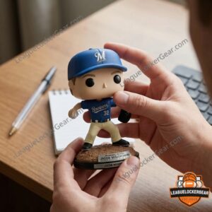 Hand holding the Misiorowski figure in a pitching pose