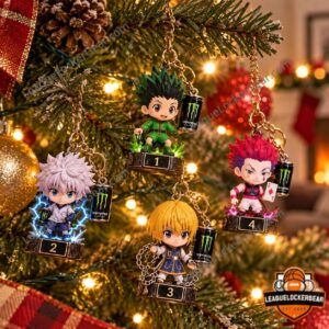 Monster Energy x Hunter x Hunter 2026 Advent Calendar - Gon, Killua, Kurapika and Hisoka charms on a tree