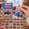 Monster Trucks Christmas 2026 Advent Calendar - front box and displayed ornaments