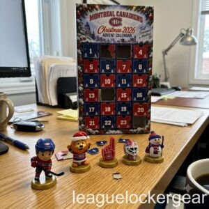Montreal Canadiens Christmas 2026 Advent Calendar - box on an office desk with five Habs designs