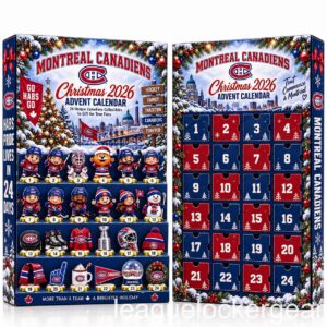 Montreal Canadiens Christmas 2026 Advent Calendar - front panel beside red and navy doors