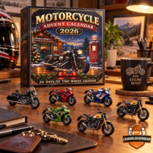 Motorcycle 2026 Advent Calendar - full display of 24 motorcycle figures