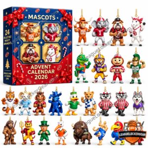 NCAA College Football Mascots 2026 Advent Calendar - box with the full lineup of mascot ornaments