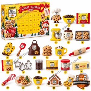 Nestle Toll House 2026 Advent Calendar - front box with numbered doors and cookie illustrations
