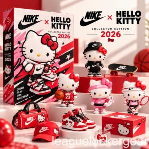 Nike Hello Kitty Collector Edition 2026 Advent Calendar - box and designs on red display stands