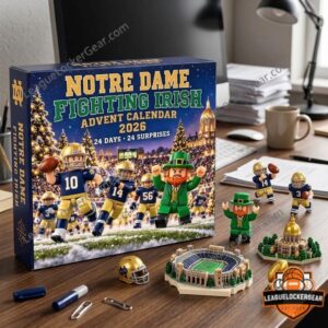Notre Dame Fighting Irish Advent Calendar close view of themed figurines and compartments