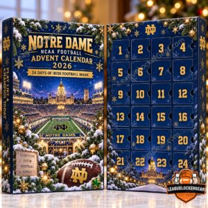 Notre Dame Fighting Irish Football 2026 Advent Calendar - box front beside numbered windows