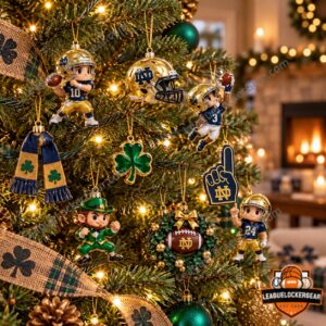 Notre Dame Fighting Irish Football 2026 Advent Calendar - player and shamrock ornaments on a tree