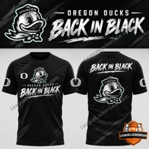 Oregon Ducks Back In Black 2026 T-Shirt - front and back views displayed together