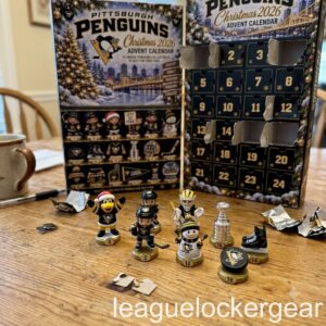 Pittsburgh Penguins Christmas 2026 Advent Calendar - opened box on a table with Iceburgh and players