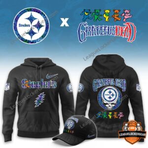 Pittsburgh Steelers Grateful Dead Collaboration Hoodie 2026 - front, back, and matching cap display