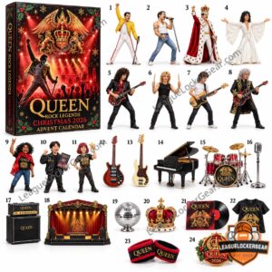 Queen Christmas 2026 Advent Calendar - front view with Queen crest and Christmas artwork