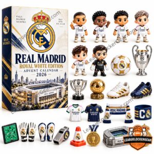 Real Madrid Royal White Edition 2026 Advent Calendar box with football-themed contents