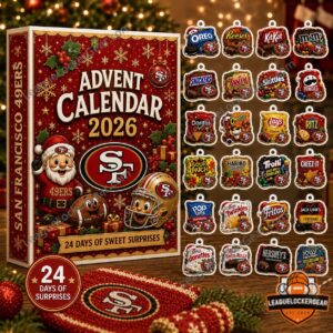 49ers 2026 advent calendar box with 24 snack-pack charms carrying the SF logo