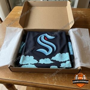 Kraken Naruto hockey jersey folded in a gift box