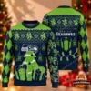 Seattle Seahawks Christmas 2026 Ugly Sweater - front and back views with holiday graphics