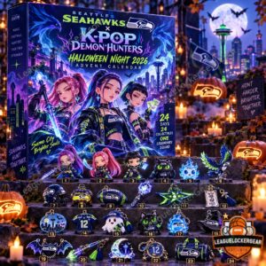 Seattle Seahawks K-Pop Demon Hunters Advent Calendar - front packaging with 24 numbered collectibles