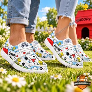 Snoopy Peanuts Comic Adventure Loafer Shoes - Snoopy and Woodstock printed upper detail