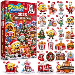 SpongeBob SquarePants KFC Christmas 2026 Advent Calendar - front box and numbered character lineup