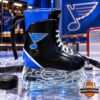 St. Louis Blues skate mug with Blue Note logo on a clear blade base on the ice