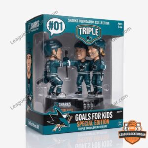 San Jose Sharks bobblehead figure - front boxed view with three hockey figures