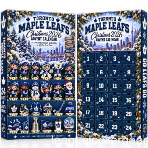 Toronto Maple Leafs Christmas 2026 Advent Calendar - box front with Leafs lineup and 24 navy doors