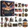 United States Veterans Day advent calendar front with eagle and patriotic military illustrations