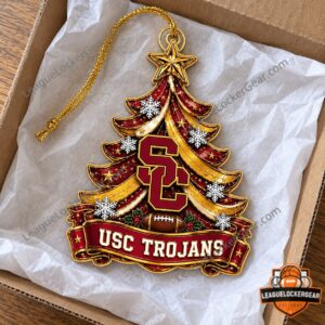 USC Trojans Christmas ornament in tissue paper inside a gift box